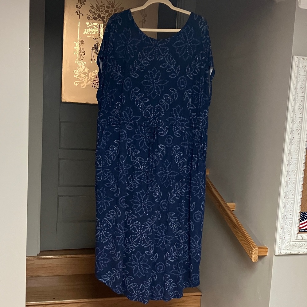 terra & Sky blue print dress criss cross back detail 2x 20/22w